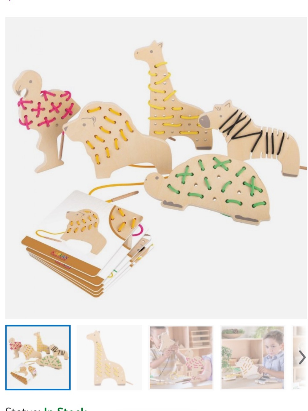 Kaplan Safari Wooden Lacing Animals - Set of 5 (New in Box)